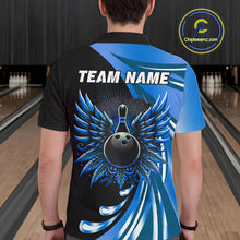 Load image into Gallery viewer, Black and Blue Bowling Ball and Pins wings Bowling Shirts for Men Custom Team Bowling Jerseys NQS10490