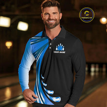 Load image into Gallery viewer, Black and Blue Bowling Ball and Pins wings Bowling Shirts for Men Custom Team Bowling Jerseys NQS10490