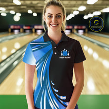 Load image into Gallery viewer, Black and Blue Bowling Ball and Pins wings Bowling Shirts for Women Custom Team Bowling Jerseys NQS10490
