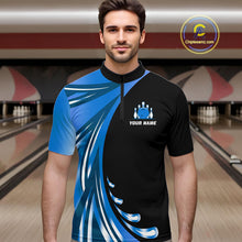 Load image into Gallery viewer, Black and Blue Bowling Ball and Pins wings Bowling Shirts for Men Custom Team Bowling Jerseys NQS10490