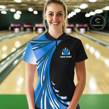 Load image into Gallery viewer, Black and Blue Bowling Ball and Pins wings Bowling Shirts for Women Custom Team Bowling Jerseys NQS10490