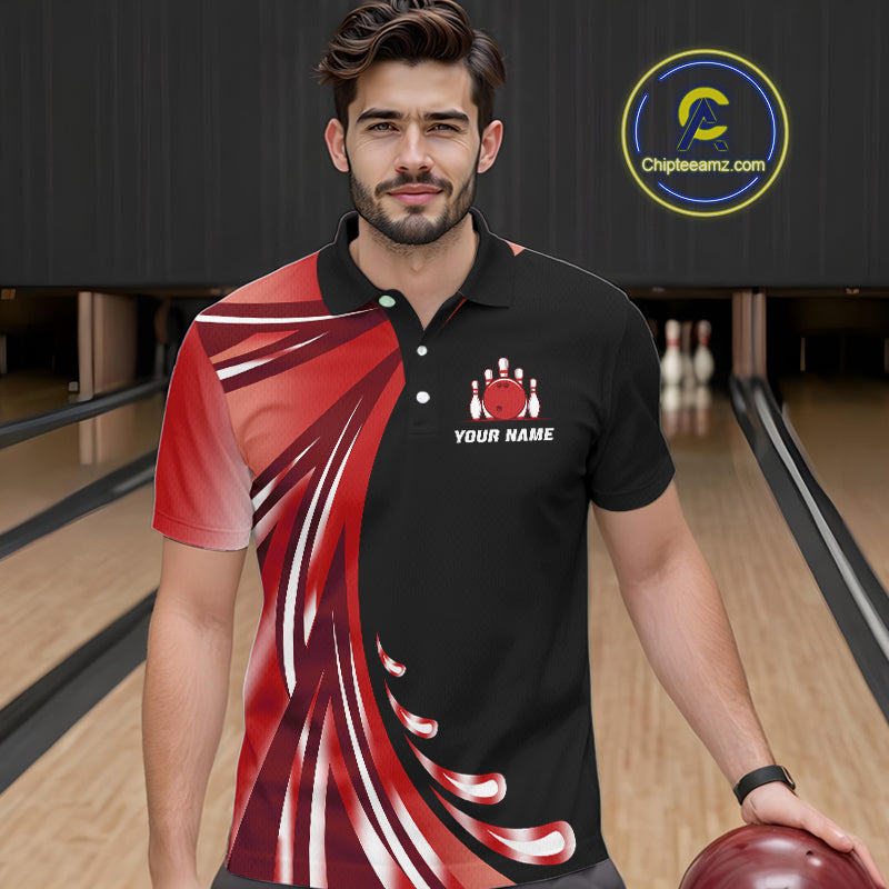 Black and Red Bowling Ball and Pins wings Bowling Shirts for Men Custom Team Bowling Jerseys NQS10491