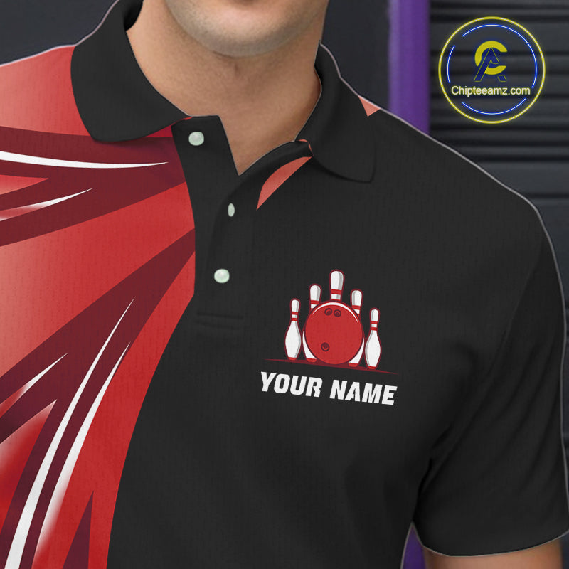 Black and Red Bowling Ball and Pins wings Bowling Shirts for Men Custom Team Bowling Jerseys NQS10491