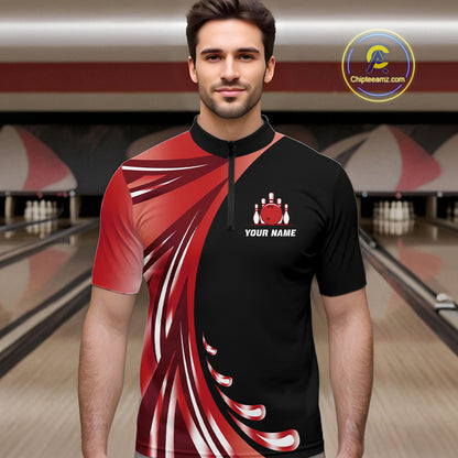 Black and Red Bowling Ball and Pins wings Bowling Shirts for Men Custom Team Bowling Jerseys NQS10491