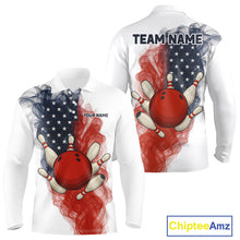 Load image into Gallery viewer, Custom Smoke American Flag White Bowling Shirts for Men Personalized Patriotic Team Bowling Jerseys NQS10495