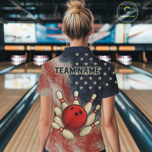 Load image into Gallery viewer, Personalized Smoke American Flag Bowling Shirts for Women Custom Patriotic Team Bowling Outfits NQS10498