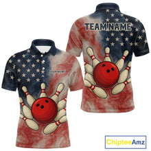 Load image into Gallery viewer, Personalized Smoke American Flag Bowling Shirts for Men Custom Patriotic Team Bowling Outfits NQS10498
