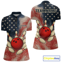 Load image into Gallery viewer, Personalized Smoke American Flag Bowling Shirts for Women Custom Patriotic Team Bowling Outfits NQS10498