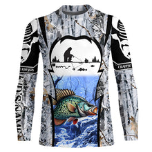 Load image into Gallery viewer, Winter crappie Ice fishing camo Customize name Performance Long Sleeve fishing shirts for men, women NQS1012