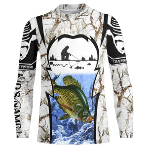 Winter crappie Ice fishing camo Customize name Performance Long Sleeve fishing shirts for men, women NQS1012