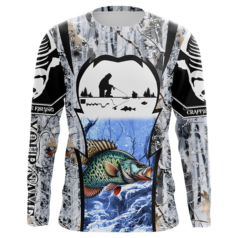 Winter crappie Ice fishing camo Customize name Performance Long Sleeve fishing shirts for men, women NQS1012