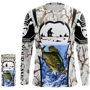 Winter crappie Ice fishing camo Customize name Performance Long Sleeve fishing shirts for men, women NQS1012