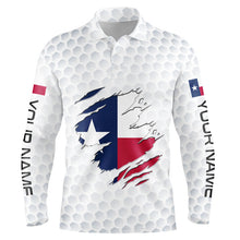 Load image into Gallery viewer, White Golf ball skin Texas Flag custom patriotic Mens golf polo shirts, unique patriot golf gifts NQS8739