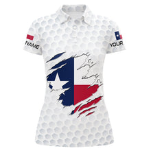 Load image into Gallery viewer, White Golf ball skin Texas Flag custom patriotic Womens golf polo shirts, unique golf gifts NQS8739