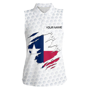 White Golf ball skin Texas Flag custom patriotic Women sleeveless golf polo shirt, unique golf gift NQS8739