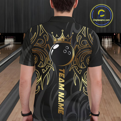Black and Gold Dragon tribal crown Bowling ball Shirts for Men Custom Bowling Team League Jerseys NQS10903