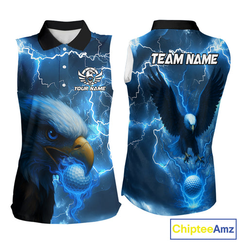 Blue Lightning Thunder Eagle Women Sleeveless Polo Shirt custom ladies golf top, team golf shirts NQS10906