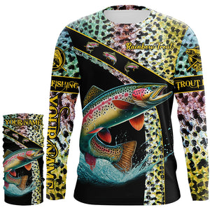 Rainbow trout fishing scales UV protection Custom long sleeve fishing shirts, trout fishing jerseys NQS4385