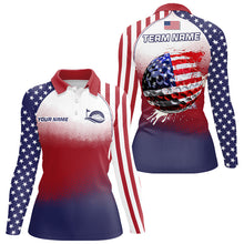 Load image into Gallery viewer, Red, white and blue American Flag Golf Ball Golf Polo Shirt For Women custom Patriotic ladies golf top NQS8982