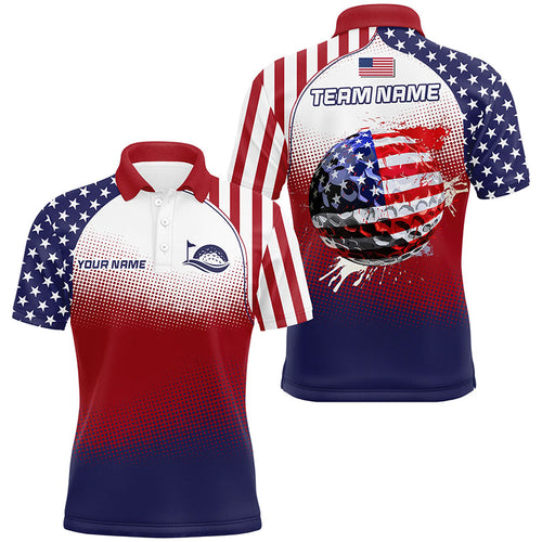 Red, white and blue American Flag Golf Ball Golf Polo Shirt For Men custom Patriotic golf top for mens NQS8982