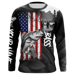 American Flag Bass Fishing Custom long sleeve performance Fishing Shirts, Bass fishing jerseys NQS8980