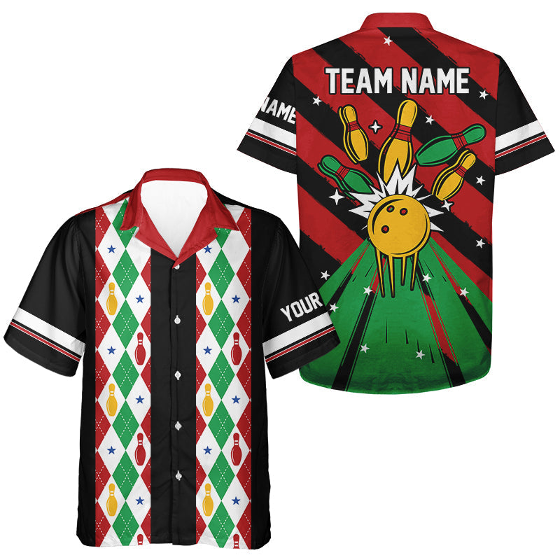 Retro Bowling Hawaiian Shirt Custom Christmas argyle pattern bowling button up shirts NQS8985