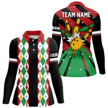 Load image into Gallery viewer, Christmas argyle pattern Bowling Polo, 1/4 zip shirts For Women Custom Xmas Team Bowling Jerseys NQS8985