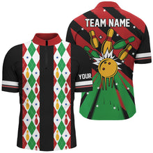 Load image into Gallery viewer, Christmas argyle pattern Bowling Polo, Quarter zip shirts For Men Custom Xmas Team Bowling Jerseys NQS8985