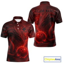 Load image into Gallery viewer, Red Flame Dragon Bowling Polo, 1/4 Zip Shirts For Men Custom Name Team Bowling League Jersey NQS11092