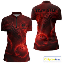Load image into Gallery viewer, Red Flame Dragon Bowling Polo, 1/4 Zip Shirts For Women Custom Name Team Bowling League Jersey NQS11092