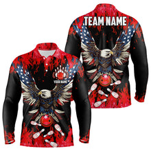 Load image into Gallery viewer, Red flame Mens bowling shirts Custom American flag Eagle Team bowling shirts, gift for bowlers NQS9214