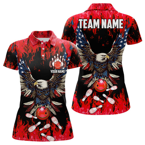 Red flame Women bowling shirts Custom American flag Eagle Team bowling shirts, gift for bowlers NQS9214