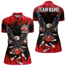 Load image into Gallery viewer, Red flame Women bowling shirts Custom American flag Eagle Team bowling shirts, gift for bowlers NQS9214