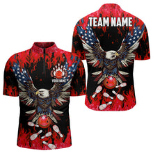 Load image into Gallery viewer, Red flame Mens bowling shirts Custom American flag Eagle Team bowling shirts, gift for bowlers NQS9214