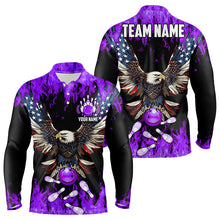 Load image into Gallery viewer, Purple flame Mens bowling shirts Custom American flag Eagle Team bowling shirts, gift for bowlers NQS9215