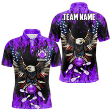 Load image into Gallery viewer, Purple flame Mens bowling shirts Custom American flag Eagle Team bowling shirts, gift for bowlers NQS9215