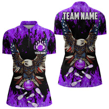 Load image into Gallery viewer, Purple flame Women bowling shirts Custom American flag Eagle Team bowling shirts, gift for bowlers NQS9215