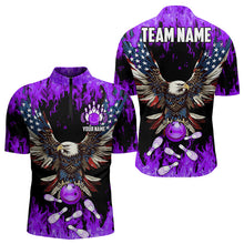 Load image into Gallery viewer, Purple flame Mens bowling shirts Custom American flag Eagle Team bowling shirts, gift for bowlers NQS9215