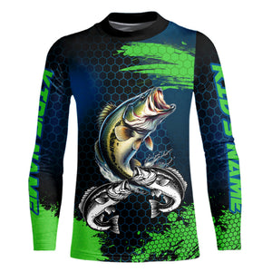 Blue and Green Camo Largemouth Bass fishing custom Bass fishing jerseys, personalized fishing gifts NQS9218
