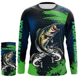 Blue and Green Camo Largemouth Bass fishing custom Bass fishing jerseys, personalized fishing gifts NQS9218