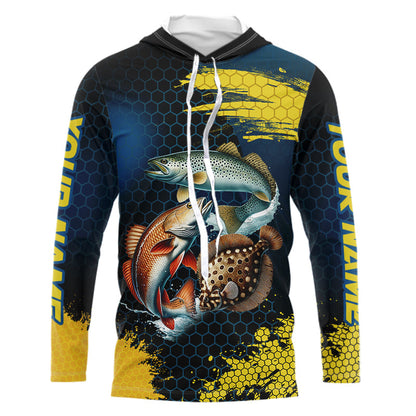 Blue and Yellow Camo Redfish, Speckled Trout, Flounder Texas slam fishing custom fishing jerseys NQS9219