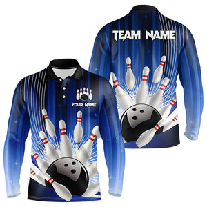 Bowling Polo, Quarter Zip shirts for men Custom Team bowling jerseys, gift for bowlers | Blue NQS9221