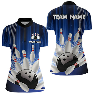 Bowling Polo, Quarter Zip shirts for Women Custom Team bowling jerseys, gift for bowlers | Blue NQS9221