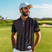 Load image into Gallery viewer, Black and Red American flag Men golf polo shirts Customize patriotic golf shirt for mens NQS9413