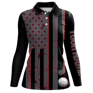 Black and Red American flag Women golf polo shirts Customize patriotic golf shirt for ladies NQS9413