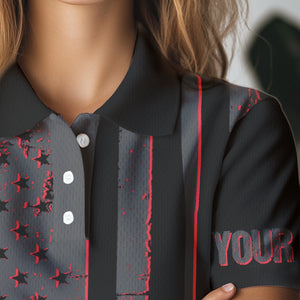 Black and Red American flag Women golf polo shirts Customize patriotic golf shirt for ladies NQS9413