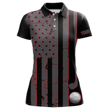 Load image into Gallery viewer, Black and Red American flag Women golf polo shirts Customize patriotic golf shirt for ladies NQS9413