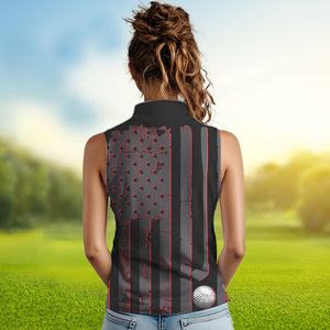 Black and Red American flag Women sleeveless polo shirt Customize patriotic golf shirt for ladies NQS9413