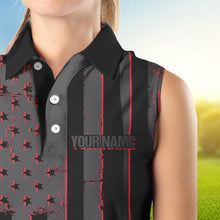 Load image into Gallery viewer, Black and Red American flag Women sleeveless polo shirt Customize patriotic golf shirt for ladies NQS9413