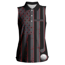 Load image into Gallery viewer, Black and Red American flag Women sleeveless polo shirt Customize patriotic golf shirt for ladies NQS9413